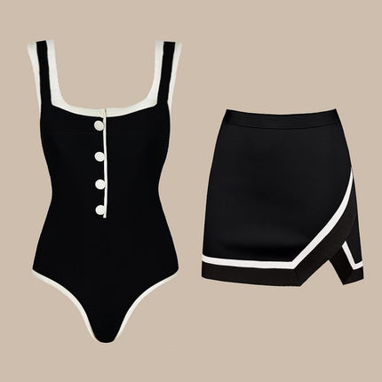 2025 European and American Swimwear New Simple Black and White Small Fragrant Style Explosions Conjoined Swimsuit suit Women's Cross-border 25313