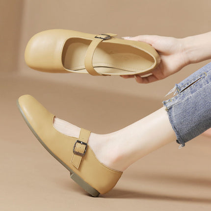 Mary Jane shoes women's new square toe niche French retro shallow mouth strap flat slimming breathable soft bottom single-layer shoes