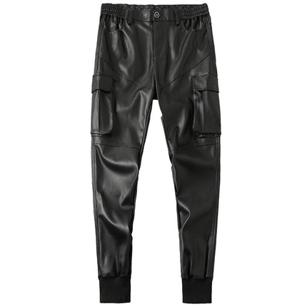Cycling Motorcycle Men's Tooling Leather Pants Men's Fleece-Lined Thickened Loose Motorcycle Waterproof Windproof Warm Thick Autumn and Winter