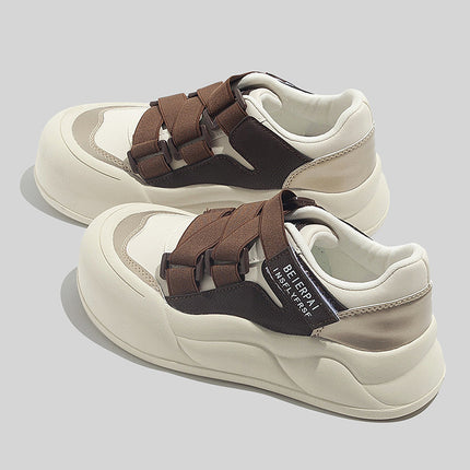 Bell Cold-Adhesive White Sneakers with Velcro Straps, Casual Women's Shoes, Fashionable and Versatile, 2026 Spring New Thick-Soled Shoes