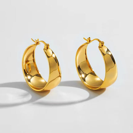 ins European and American Widened Arc Stainless Steel Earrings Advanced Sense Titanium Steel Earrings 18K Gold Light Luxury Women's Earrings