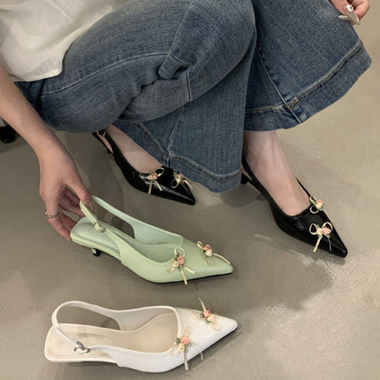 French Fairy High Heels, Toe-Cap Sandals, 2025 New Summer Shoes with Skirts and Flowers, New Chinese Style Pointed-Toe Shoes for Women