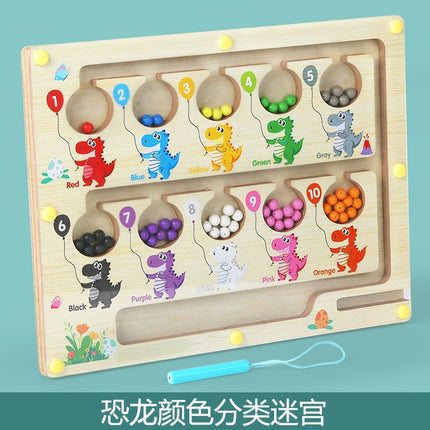 New Children's Educational Magnetic Pen Digital Maze Early Education Wooden Color Classification Counting Board Walking Bead Toys