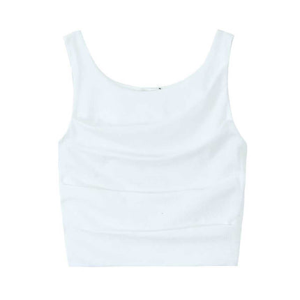Side Strap Top Women's Cross-border Base Vest New European and American Spice Girls Summer Pleated Slim-fit Design Short