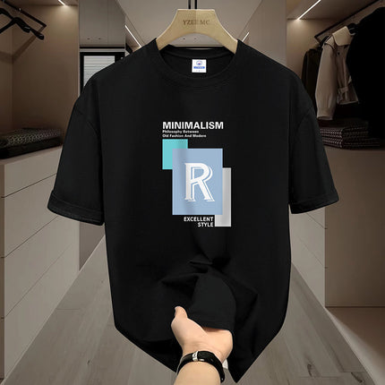 Pure Cotton Short-sleeved T-shirt Men's Round Neck Loose Fashionable Ins Printed Inner Top Men's T-shirt Top Base Shirt