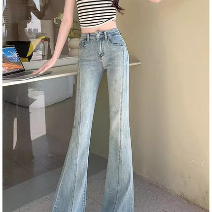 Women's Flared Jeans 2025 Summer New High-Waisted Slim Fit Bootcut Raw Hem Pants