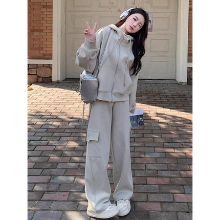 Sense of Leisure Sports suit Women's Spring and Autumn Tooling Style Sweatshirt Sweatpants Two-piece Set Early Autumn Set