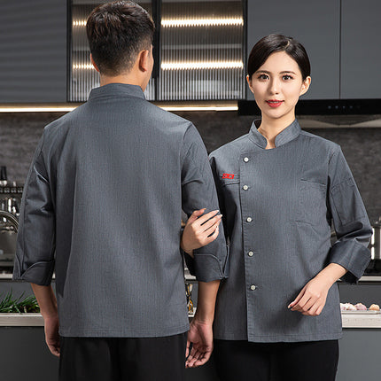 Long-sleeved chef overalls men's kitchen short-sleeved hotel high-end chef clothing breathable net hotel chef