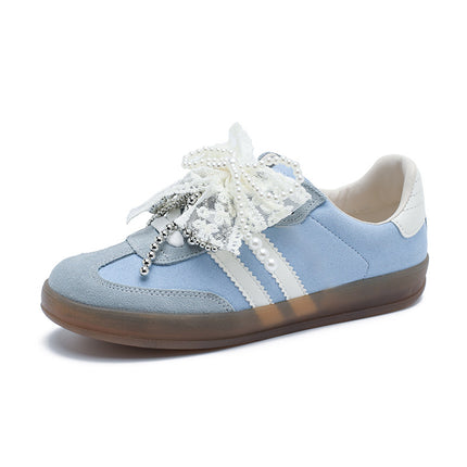 Women's Casual Sneakers in Stock for Spring and Summer, New Flat Color-Blocked Round-Toe Lace-Up Student Casual Sports Shoes
