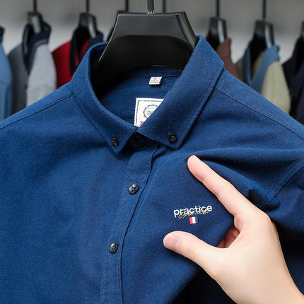 Pure Cotton Long Sleeve Shirt Spring Clothes Explosions Original Embroidered Button Small Square Collar High Color Fastness Fadeless Men's Shirt