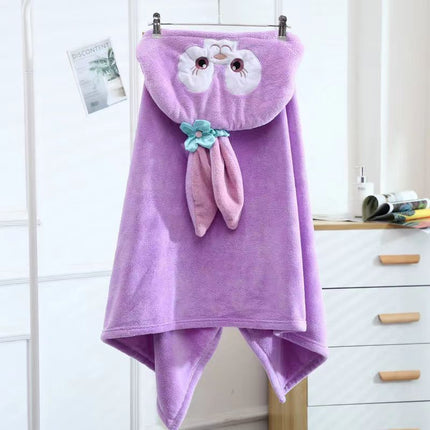 Baby can wear hooded bath towel cartoon coral fleece children's bathrobe autumn and winter newborn baby padded Cape wholesale