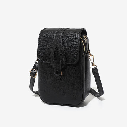 Simple and Fashionable Women's Cross-Body Shoulder Bag, Vertical Mobile Phone Bag, Double-Layer Zipper Design, Multi-Capacity Storage Coin Purse
