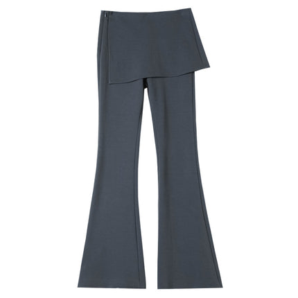 Fake Two-Piece Flared Wide-Leg Skirt Pants for Women, Spring 2026 New Style, Dark Gray Layered Sweatpants, High-Waisted Pants