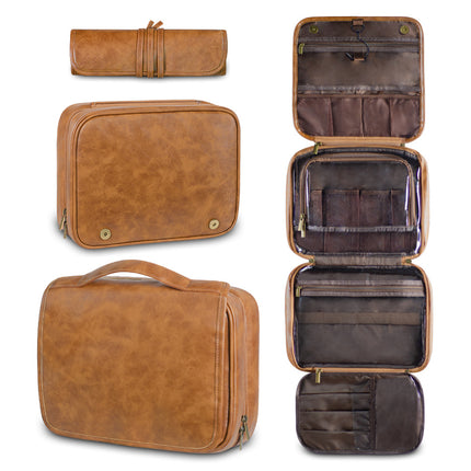 2024 new men's business pu wash bag large capacity High sense storage partition waterproof cosmetic bag storage bag
