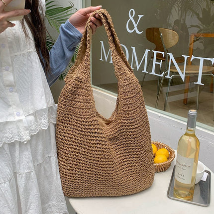 New Straw Woven Bag Women's Handmade Woven Bag All-match Bag Shoulder Bag Large Capacity Tote Bag Women's Bag Handbag