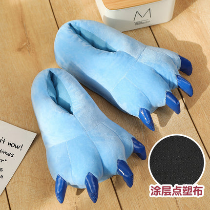 Cartoon warm thickened paw plush home cotton slippers parent-child couple dinosaur paw indoor floor bag heel shoes