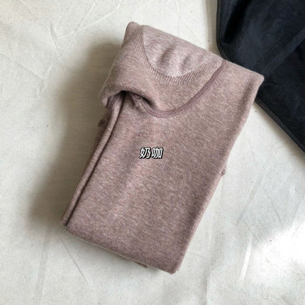 Autumn and Winter Fleece-Lined Thickened 3D Peach Hip High-Waisted Tummy Control Cotton Integrated Leggings Coffee Oatmeal White Footed Tights