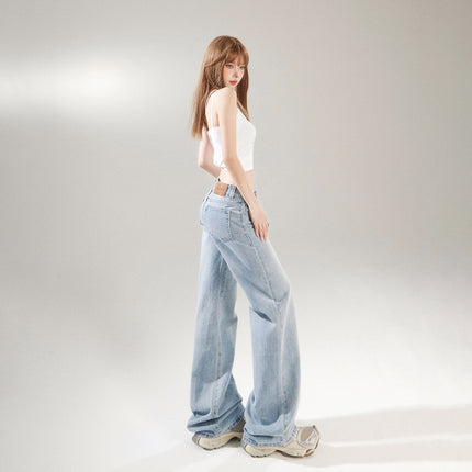 light blue Low-rise Spice Girl Wide Leg Jeans Women's Spring and Summer 2025 New Retro Loose All-match Straight Pants