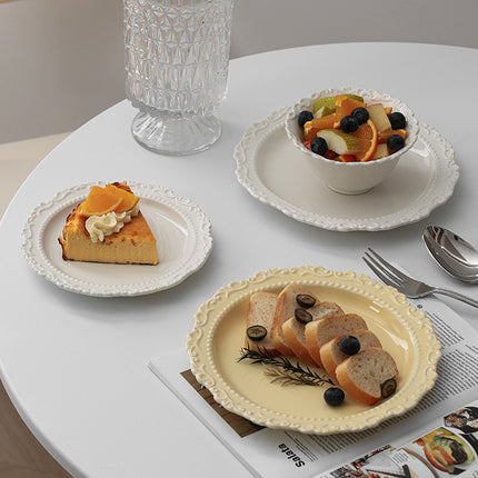French ins style cream ceramic Western plate lace vintage dessert plate cream cake plate swing plate wholesale