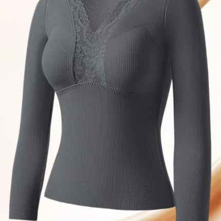Autumn and Winter Light Cloud-Like Warm Top with Chest Pad V Neck Long-Sleeved Slimming Body Sexy Seamless Comfortable Base Layer