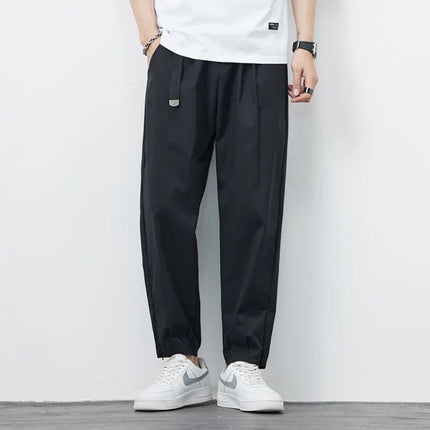 Plus Size Men's Ice Silk Thin Cropped Casual Pants for Men, Loose Elastic Dress Pants, Summer Quick-Dry Pants
