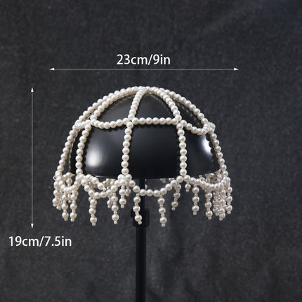 Handmade Beaded Pearl Mesh Hat Hair Net Bridal Dress Headdress Exotic Style High-End Niche Water Drop Hair Hoop Hair Cover