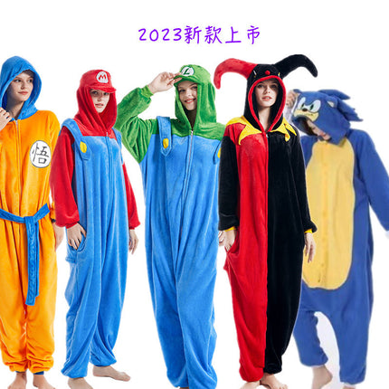 Autumn and Winter Flannel Toilet Edition Animal Cartoon One-piece Pajamas New Clown Performance Warm Home Clothes Mixed Batch