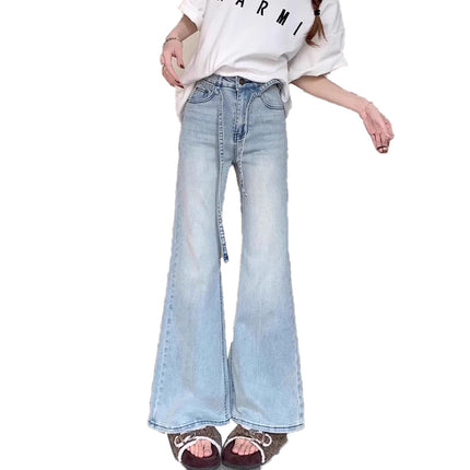 Blue Bootcut Jeans for Women 2025 Summer New Thin Large Size Fat mm High Waist Slim Stretch Flared Pants