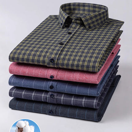 Factory Direct Sales 100% Pure Cotton Brushed Plaid Long-Sleeved Shirt Spring & Fall Dad Wear Men's Casual Versatile Shirt