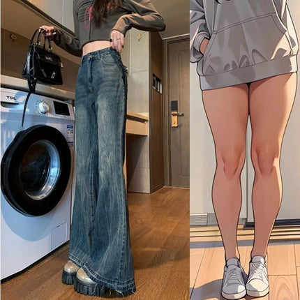 Trendy American-Style Loose Retro Flared Jeans High-Waisted Slimming Floor-Length Bell-Bottom Pants for Summer