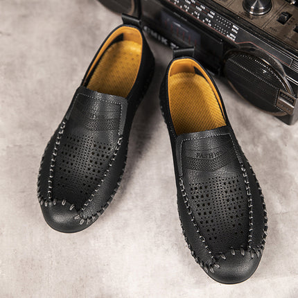 Cross-Border Hot-Selling Spring and Summer New Products Hand-Stitched Casual Men's Shoes Fashionable Hollow Versatile Breathable Genuine Leather Beanie Shoes