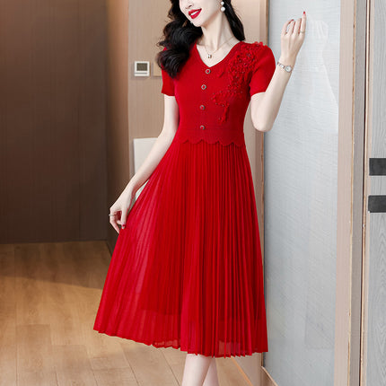 Miyake Pleated 2026 Spring New Fashion Versatile Three-Dimensional Floral Pleated Dress Plus Size Slimming V-Neck Magic Dress