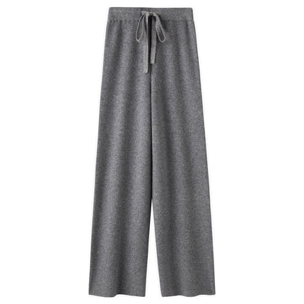 100% wool wide-leg pants women's autumn and winter outer wear lengthened straight pants draping casual striped knitted mop pants