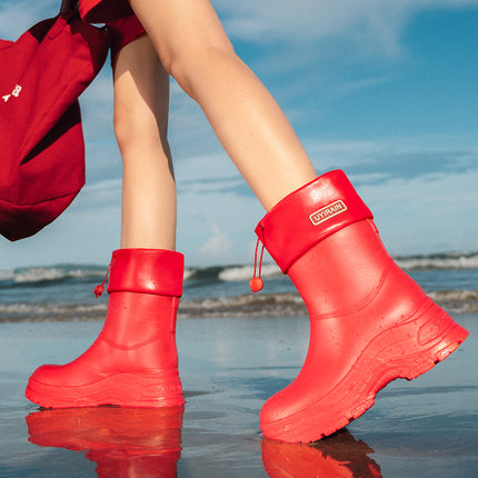 Cross-Border Korean Style Women's Waterproof Anti-Slip Rain Boots with Cotton to Keep Warm and Increase Wear-Resistant Rubber Shoes for Outdoor Camping Rain Boots Foreign Trade
