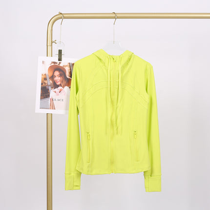 LULU in stock Hooded Jacket Running Yoga Jacket Sports Slim Zipper Cardigan Fitness Top Women
