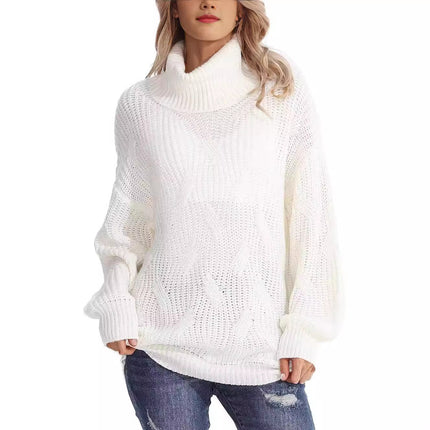 Cross-Border Amazon European and American 2024 Autumn and Winter Turtleneck Cable Knit Sweater Women's Pullover Long-Sleeved Cross-Border Sweater