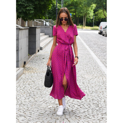 2023 Amazon Cross-border wish Independent Station New Printed dress V-neck Split Medium and Long Foreign Trade Women's Wear