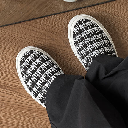 Canvas Shoes 2026 Summer Printed Letter Slip-On Lazy Shoes Korean Style Student White Shoes Ins Street Style Casual Shoes