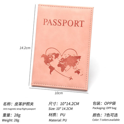World Map Heart-Shaped Airplane Passport Holder, Lightweight Leather Passport Book, Portable, Unisex Passport Book