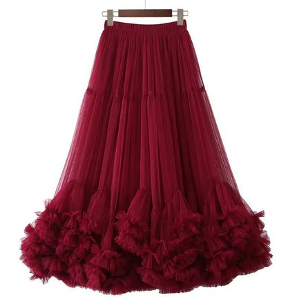 Skirt Ball Gown Puffy Skirt 2026 New Elastic Waist Mesh Ruffle Extra Large Hem Layered Cake Skirt for Women