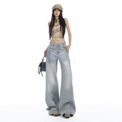 Spice Girls light blue Loose Wide Leg Jeans Women's 2025 Spring and Summer New Style Straight High Waist Slimming All-match Mop Pants