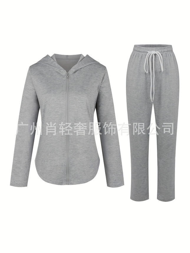 European and American trade casual loose zipper hooded light jacket pants suit (2 pieces)
