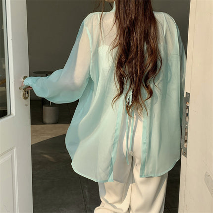 Ice Silk Cardigan for Small People, Loose and Lightweight Long-Sleeved Sun Protection Shirt for Women, Summer Design Back Slit Shirt