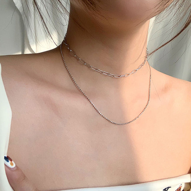 European and American Cross-Border Fashion Double-Layer Stacked Bead Chain Necklace for Women Ins Simple Trendyy Chain Clavicle Chain Women's Jewelry Chain