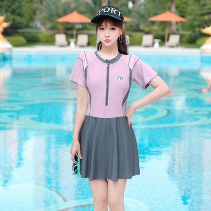 Women's Plus-Size One-Piece Swimsuit for Girls, Suitable for Slightly Chubby Figures, Tummy-Concealing, Slimming Effect, High-End Feel, Ideal for Swimming Pool Training and Hot Springs