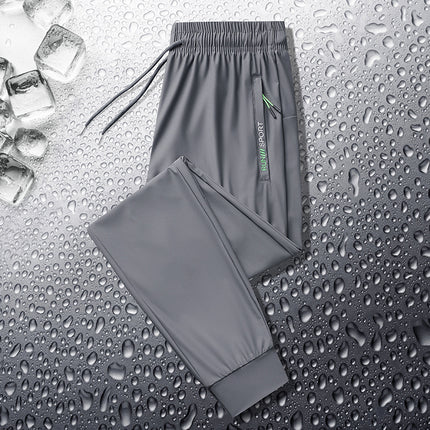 High-End Ice Silk Sports Quick-Drying Pants for Men, Lightweight, Breathable, Sweat-Absorbent, Large Size, Loose Leggings, Men's Fashionable Casual Pants
