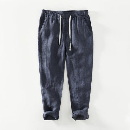 P8236 Summer New Pure Color Simple Casual Pants Men's Linen Breathable Lace-Up Pants Men's One-Piece Drop Shipping