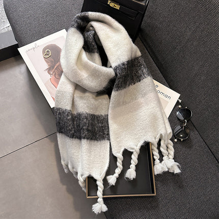 Scarf Women's Winter 2024 New Cashmere Knitted Thickened Scarf Ankora Red White Warm Student Wholesale