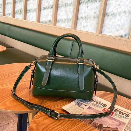 2023 Summer Commuting Retro Cowhide Handbag Simple Women's Vegetable-Tanned Genuine Leather Crossbody Bag Versatile and Compact