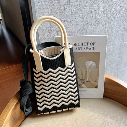 Mini Checkerboard Knitted Shoulder Crossbody Bag Handbag for Women Niche Design Phone Bag Phone Crossbody Handbag